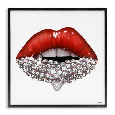 Red Glam Lips with Glistening Cosmetic Stones by Ziwei Li - Graphic Art Print