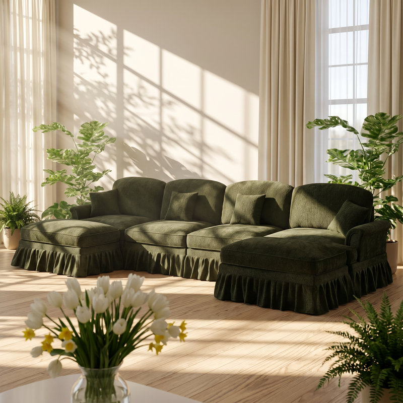 Canapé modulaire à 4 places en l 137,7 po x P 55,1 po x H 36,6 po Classic, Velours côtelé vert, Symmetrical