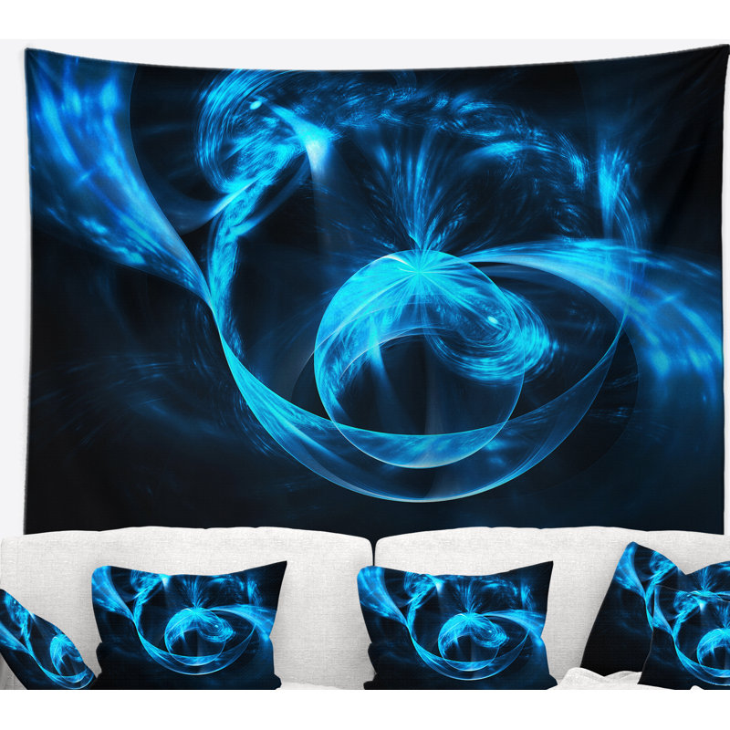 Tapisserie vagues d’ondulations bleues à cercle 3d, H 32 po x l 39 po