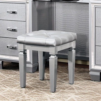 Tabouret de meuble-lavabo de chambre à coucher de style moderne, design moderne, bouton en similicuir, coussin en mousse, 17 po x 17 po x 19,43 po, tabouret à cadre en bois, valeur, 17 po x 19,43 po