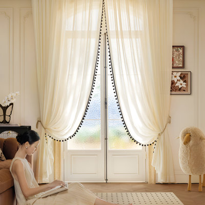 Chenille Sheer Curtains - Light Filtering & Non-See-Through, Light Luxury High-End French Creamy Ancient Style For Living Room & Balcony