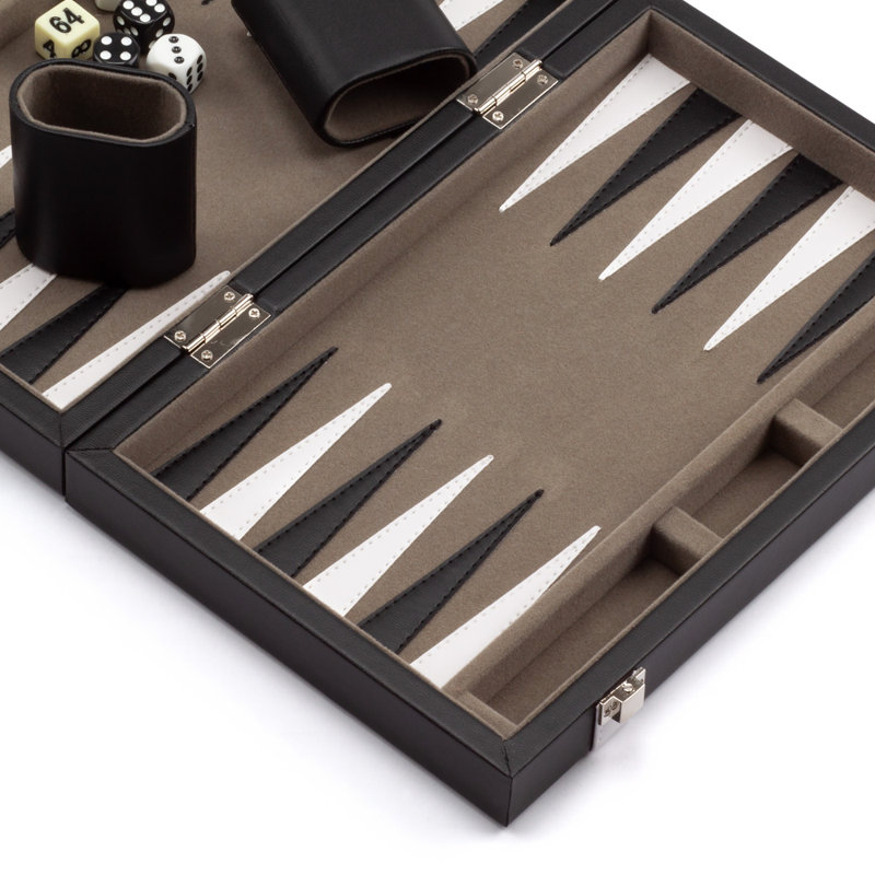 Jeu de backgammon en cuir, S, Bleu et noir