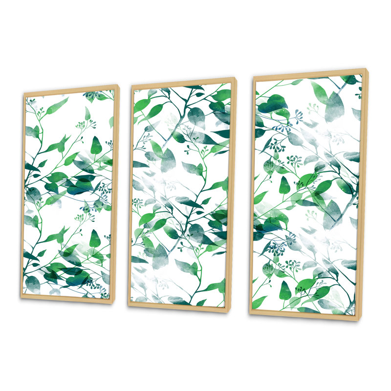 Silhouette de feuilles d'eucalyptus II - ensemble de 3 toiles encadrées, Brun, H 20 po x l 36 po
