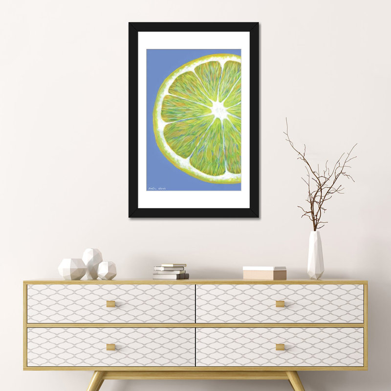 «Lemon Slice on Blue», impression sur toile, H 24 po x l 16 po x P 1 po, Papier d'art encadré noir