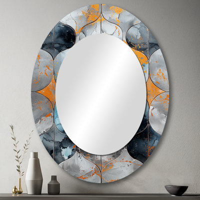 Orange antique Anatolia Floral Tiles I - Miroir décoratif géométrique ovale sur métal