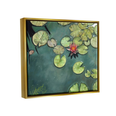 «Pond Lily Lotus Blossom Floating Peaceful Botanicals» par David Stribble - peinture à cadre flottant sur toile