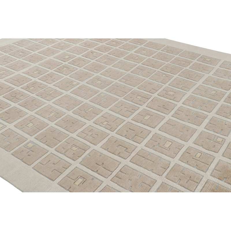Art Deco Hand Knotted Wool Geometric Area Rug, Rectangle 10' x 14'