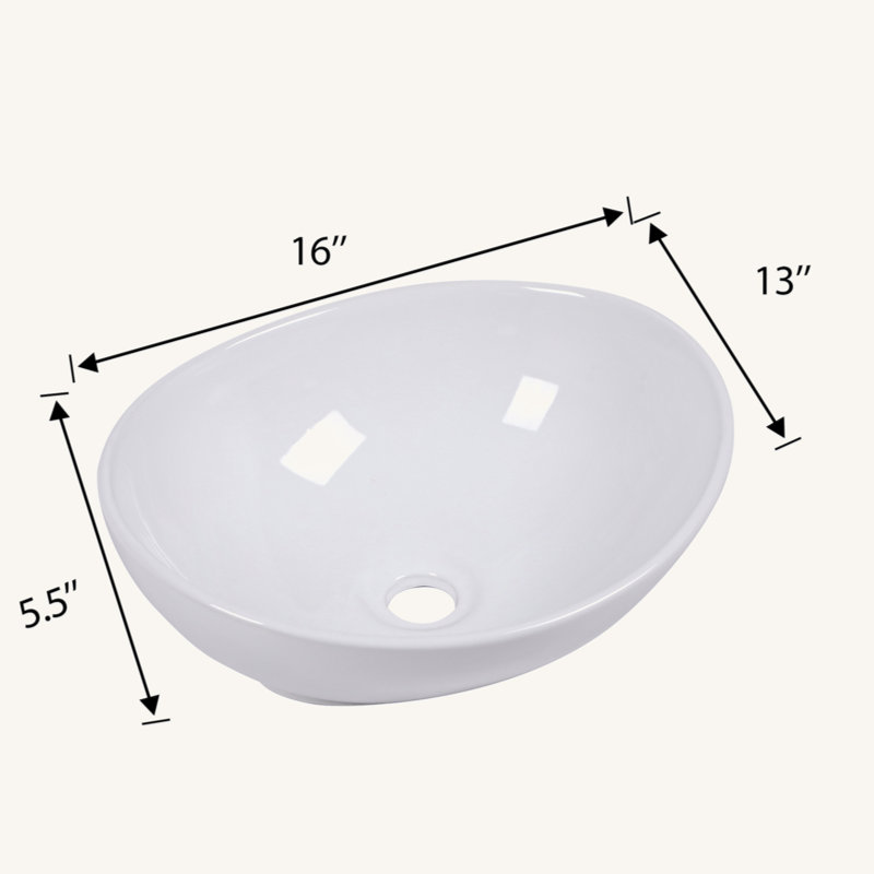 16X13 Inch White Ceramic Oval Vessel Bathroom Sink