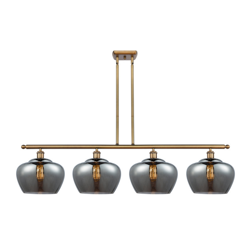 Luminaire suspendu linéaire pour îlot de cuisine 4 lumières Monténégro, Plaqué couleur fumée, Ampoule non incluse