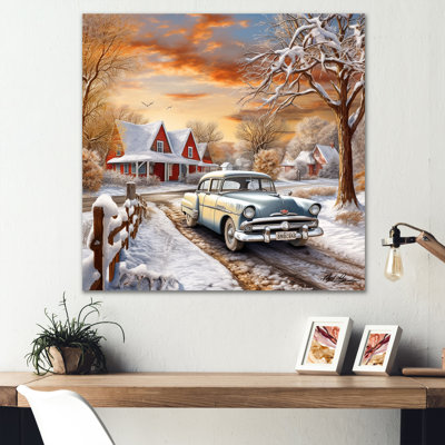 «Old American Car Charm In Winter II», reproduction d'art de voiture ancienne américaine