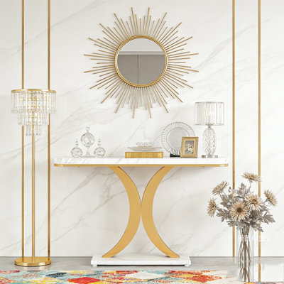 Table de vestibule étroite avec base géométrique