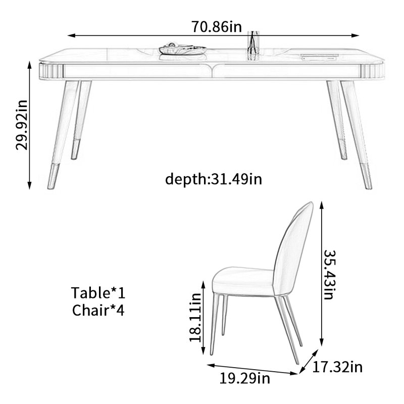 Ensemble de table de salle à manger Modern, H 29,92 po x L 70,86 po x l 31,49 po