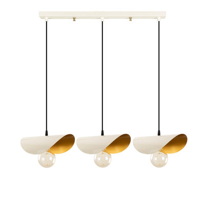 Modern Glam Chandelier, White & Gold, 31.5 x 6.7 inches | Iron Body, Height: 41.7 inches | 3 x E27 Sockets (Max 40W) | Elegant Scandinavian Design, Ideal for Living Room & Dining Areas, IP20 Rated