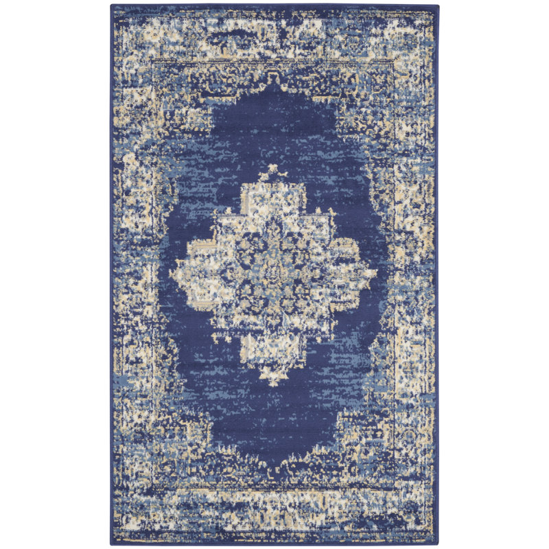 Tapis oriental bleu / blanc Burnie, Rectangle 3 pi x 5 pi