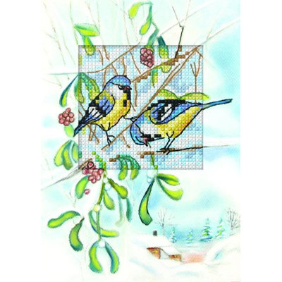 Orchidea Ensemble complet de points de croix comptés - carte de voeux Mésange bleue 6268