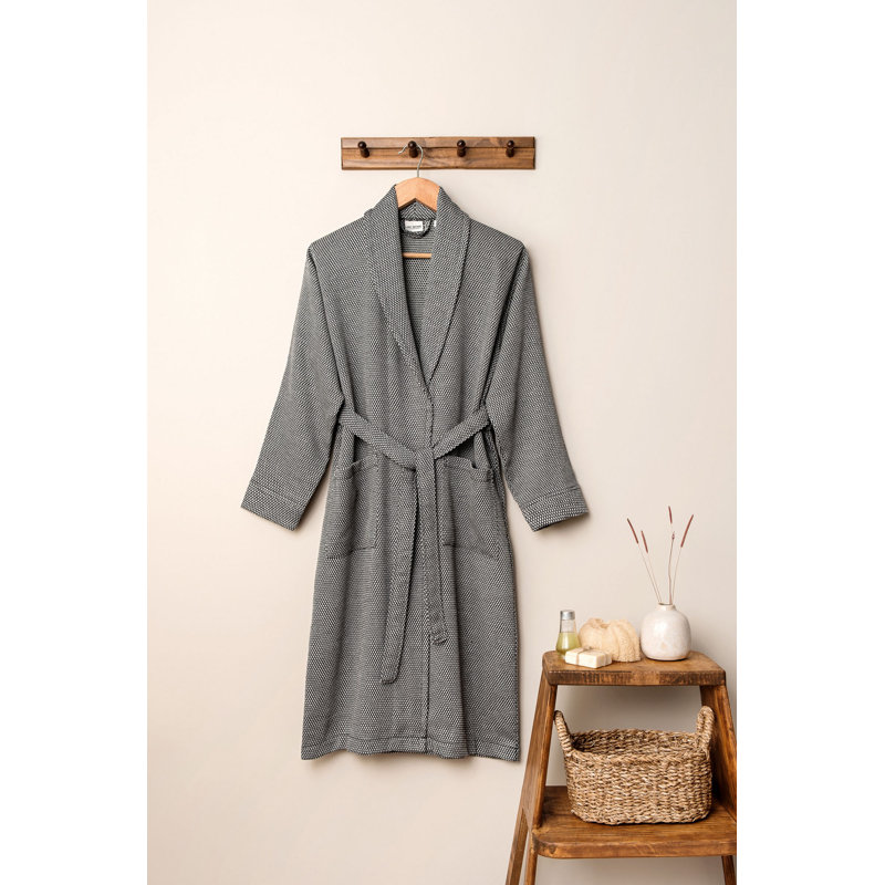 Mid-Calf Bathrobe with Pockets, 112cm L x 54cm W, Black
