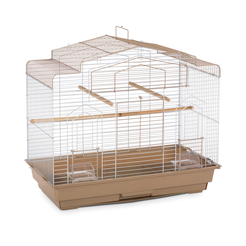 Barn Style Brown and White Bird Cage with Perch