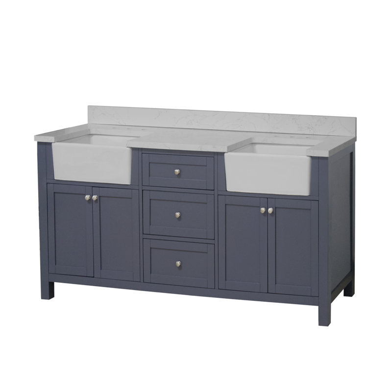 Meuble-lavabo double l 72 po x P 23 po x H 35 po Yorkshire, Gris marine