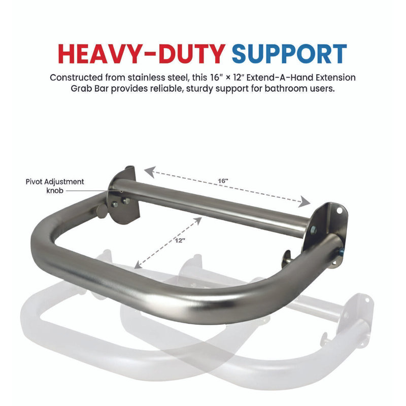 Extend a Hand Extension Grab Bar, 16"x12", Stainless Steel