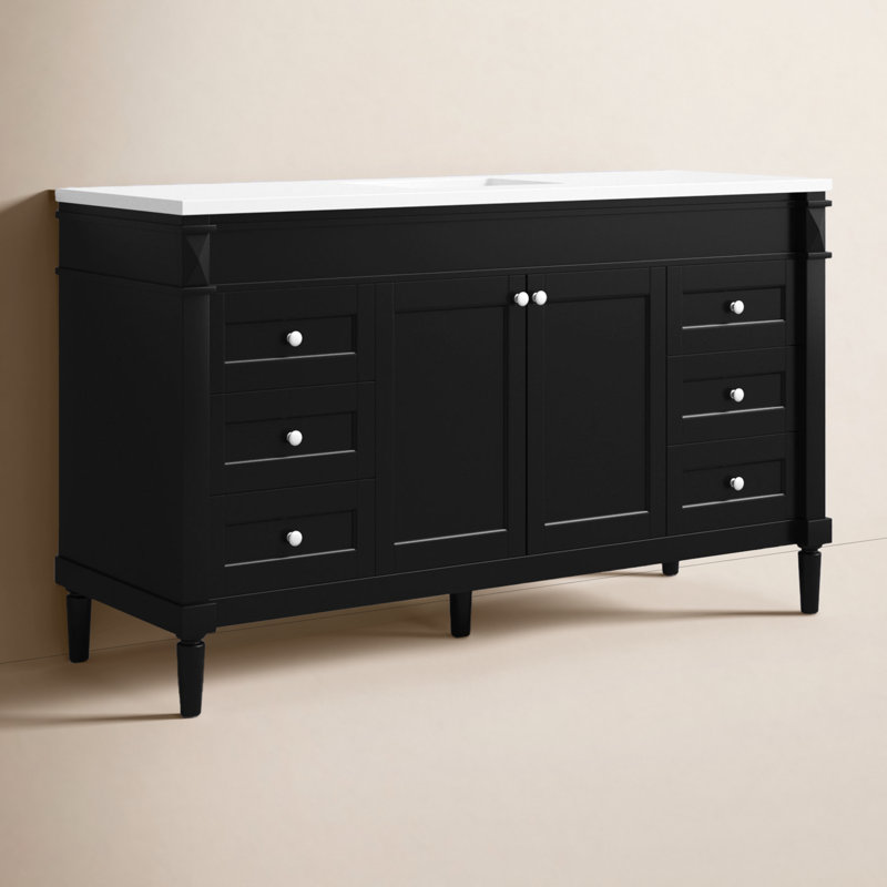 Readington 60'' Single Bathroom Vanity with Engineered Marble Top, Black