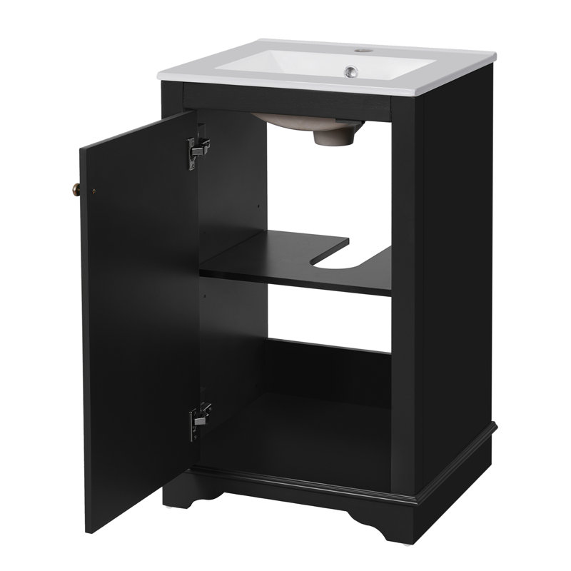 Meuble-lavabo de salle de bain avec lavabo en céramique et tablette réglable