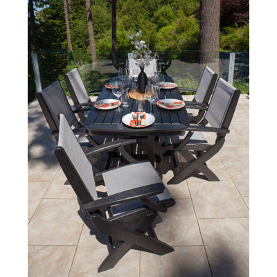 POLYWOOD Coastal Folding Arm Chair 7-Piece Dining Set by POLYWOOD