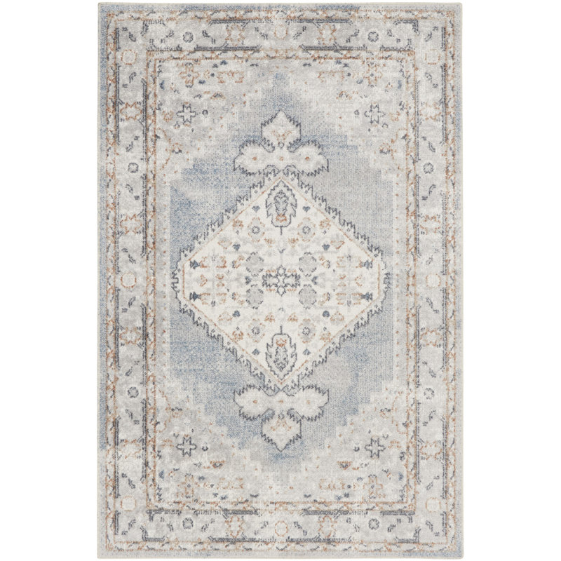 Tapis persan bleu clair lavable à la machine Probolinggo, Rectangle 4 pi x 6 pi