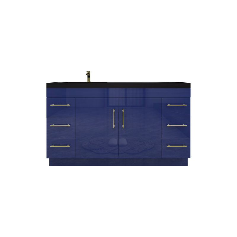 Ensemble de meuble-lavabo simple 60 po Campea, Or mat, Bleu nuit brillant