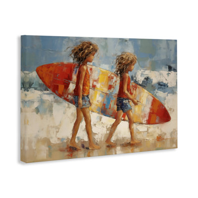 «Kids with Surfboard», art mural sur toile par Petal Prints Design