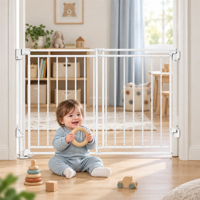 Barrière pour bébé très large, l 32-54 po x 39 po, très haute, montage sur quincaillerie, noir | Fonctionnement à une main, sans seuil inférieur, fermeture automatique