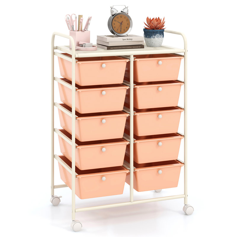 Chariot de rangement à 10 tiroirs, Orange / blanc