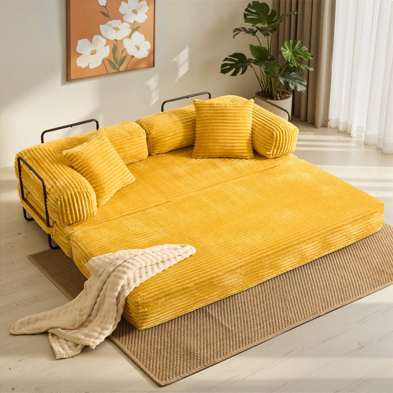 Canapé-lit convertible 80,5 po avec coussins, Jaune