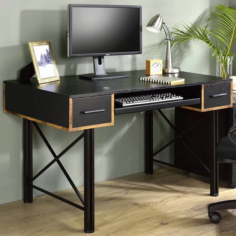 Rectangular Computer Desk With 2 Drawers, Black