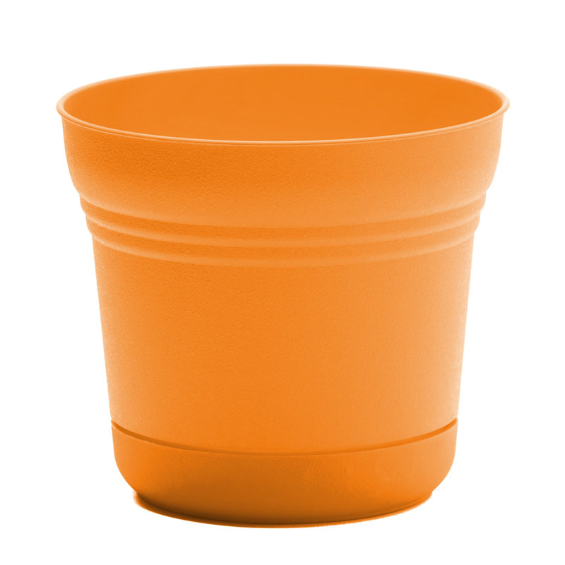 Saturn Traditional Plastic Indoor/Outdoor Round Planter with Saucer, 12.75" H x 14.5" W x 14.5" D, Mango