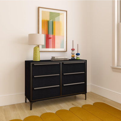Naima 6 Drawer Fabric Dresser – Black
