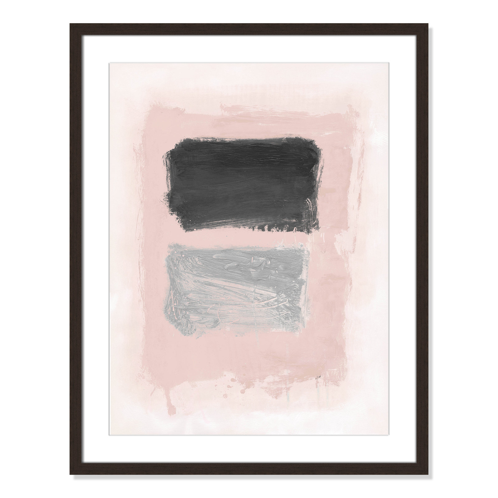 Pink, Black and Silver Shimmer I Print, Walnut Matted Picture Framed, 29.5" H x 23.5" W x 1.25" D