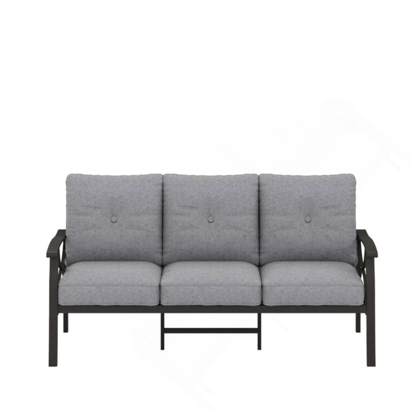 70” All-Weather Metal 3-Seat Patio Sofa, Khaki Frame With Cushions, Gray