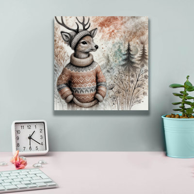 'Deer In Cozy Sweater' by Rey Klimt Canvas Wall Art