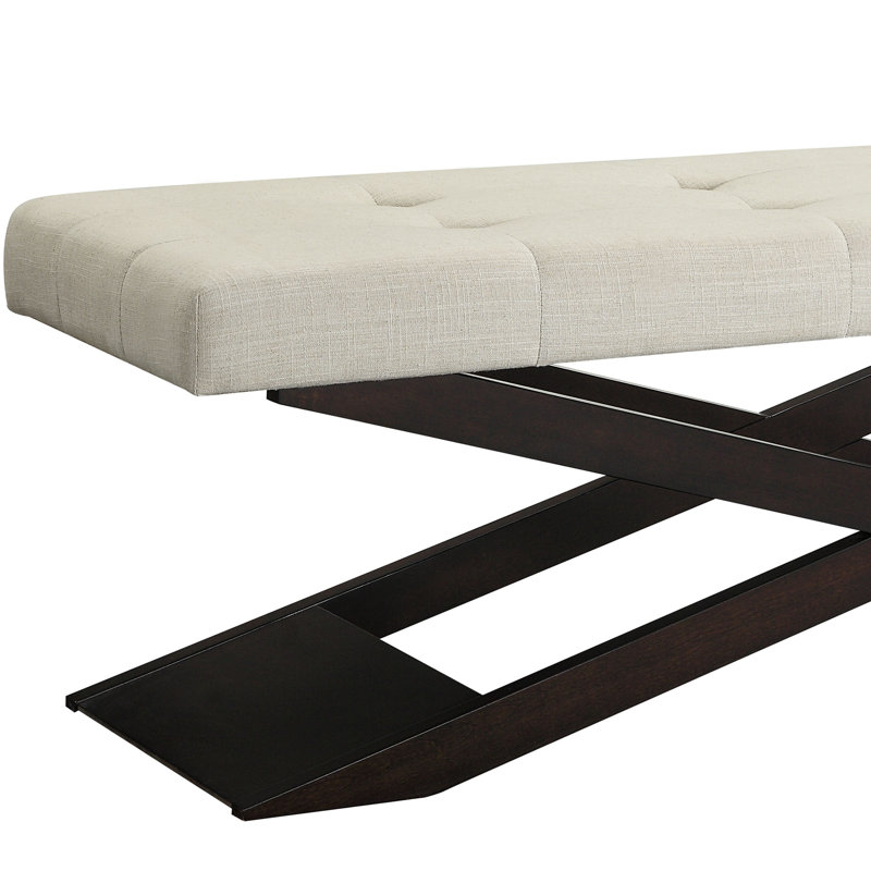 Banc en bois massif Argel, Lin beige chiné