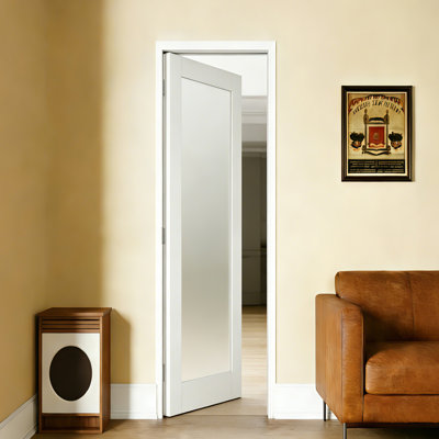 Interior Door – 1 Lite Frosted Glass MDF White Door Slab with Prehung-Style Frame (Door & Frame Ship Separately)