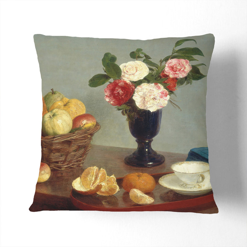 Still Life Fruit With Flowers Vol.9 Square Throw Cushion, 55cm H x 55cm W x 20cm D