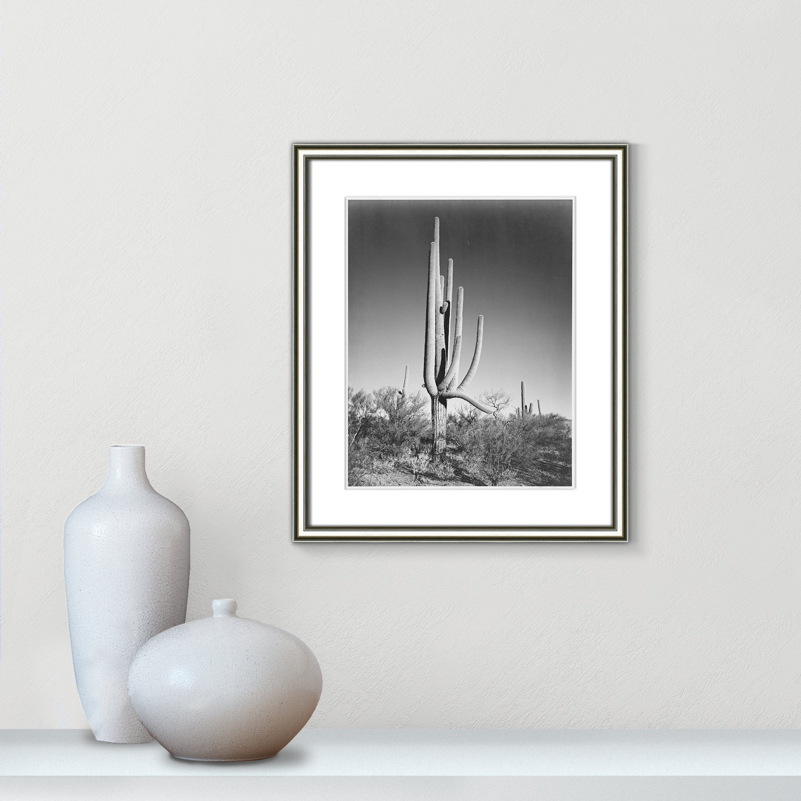 Cactus In Saguaro National Monument In Arizona by Ansel Adams, 20.25" H x 17.25" W x 0.88" D, Silver