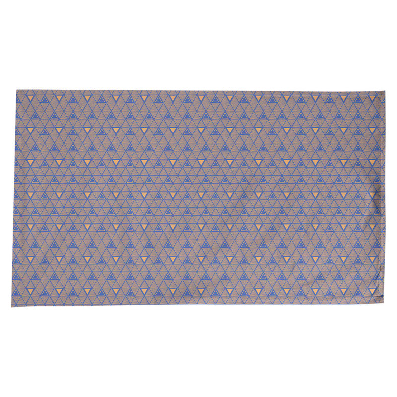 Nappe géométrique en coton - Triangles dessinés à la main, collection Jordao, lavable à la machine, Bleu/orange