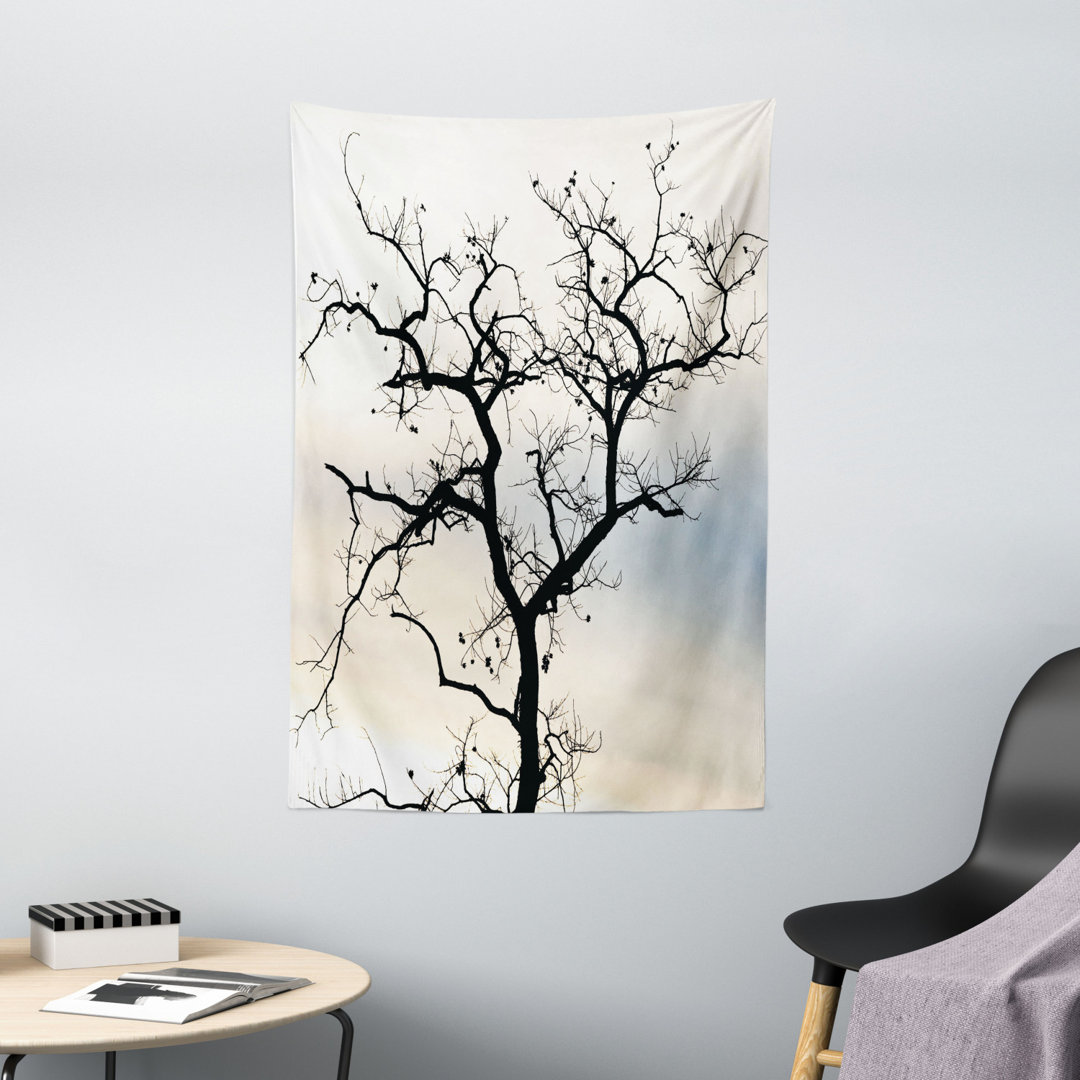 Tapisserie Fall Tree Black Branches Kunstdruck Schwarz-Weiß-Thema Silhouette