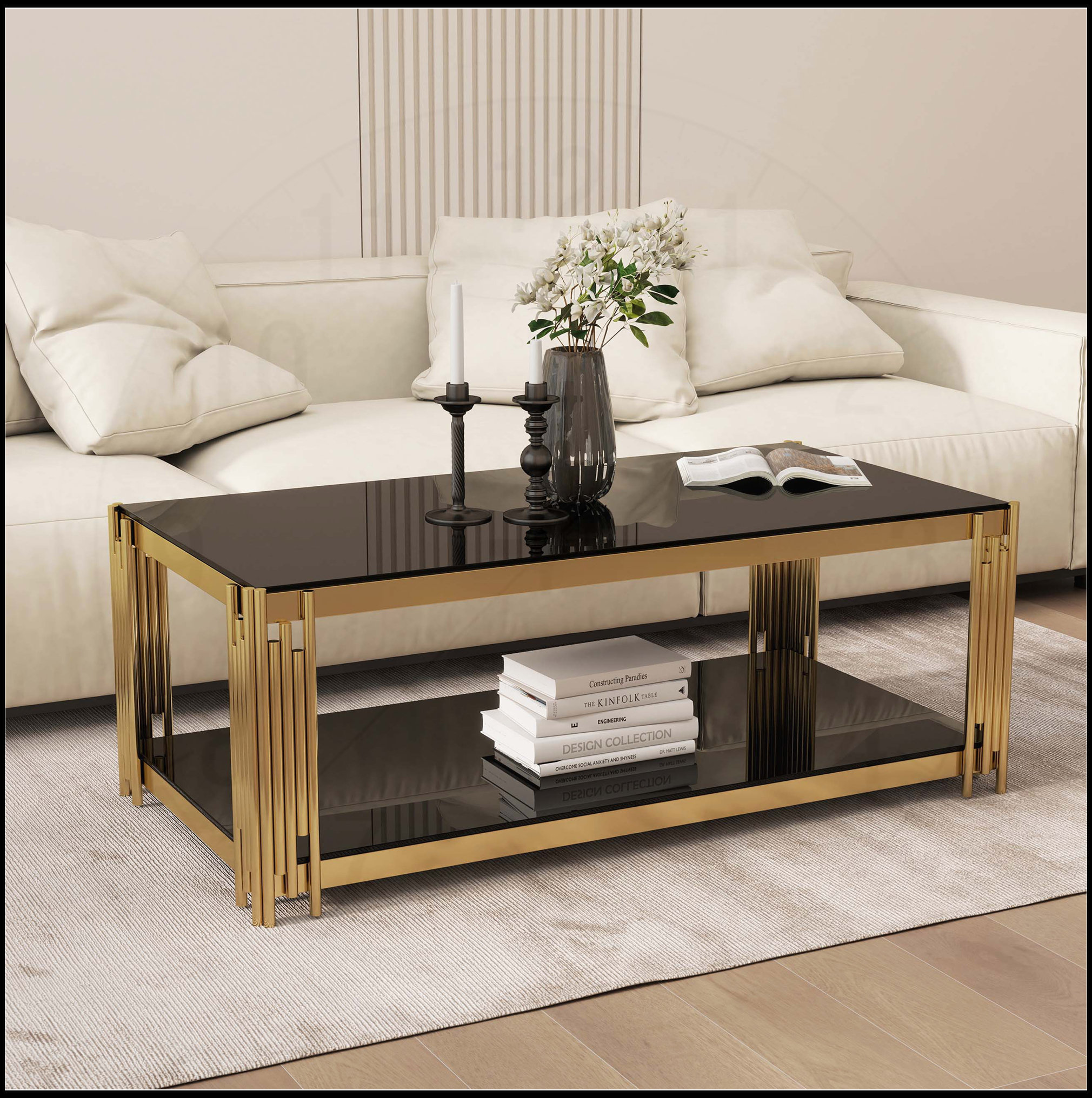 Latitude Run® Modern Rectangular Double-Layer Coffee Table with Tempered  Glass and Legs for Living Rooms and Offices | Wayfair, image size:2020x2032