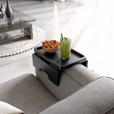 Plateau en bois d'acacia avec accoudoirs pour canapé, table à accoudoirs à double charnière pour manger et boire (noir)