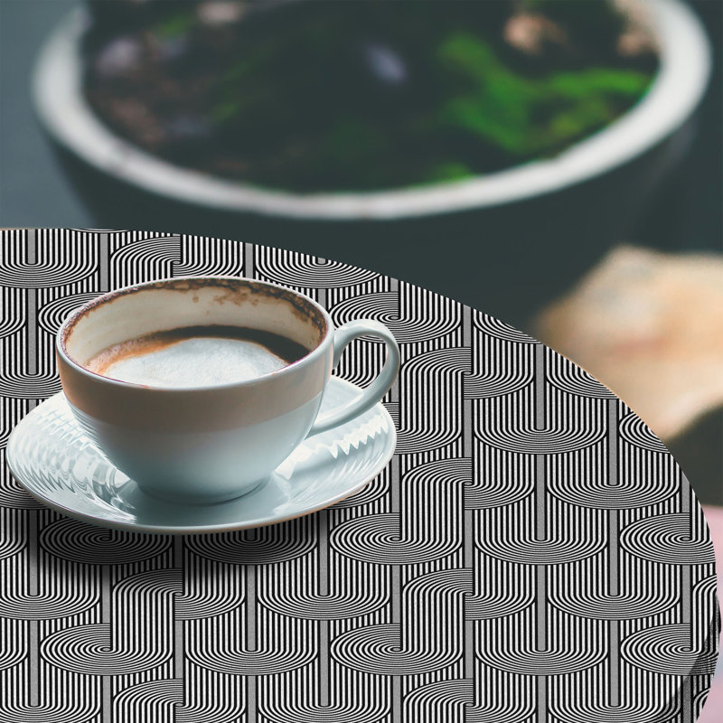 Ebern Designs 80's Fitted Round Tablecloth Charcoal Grey White, 47.24" Round