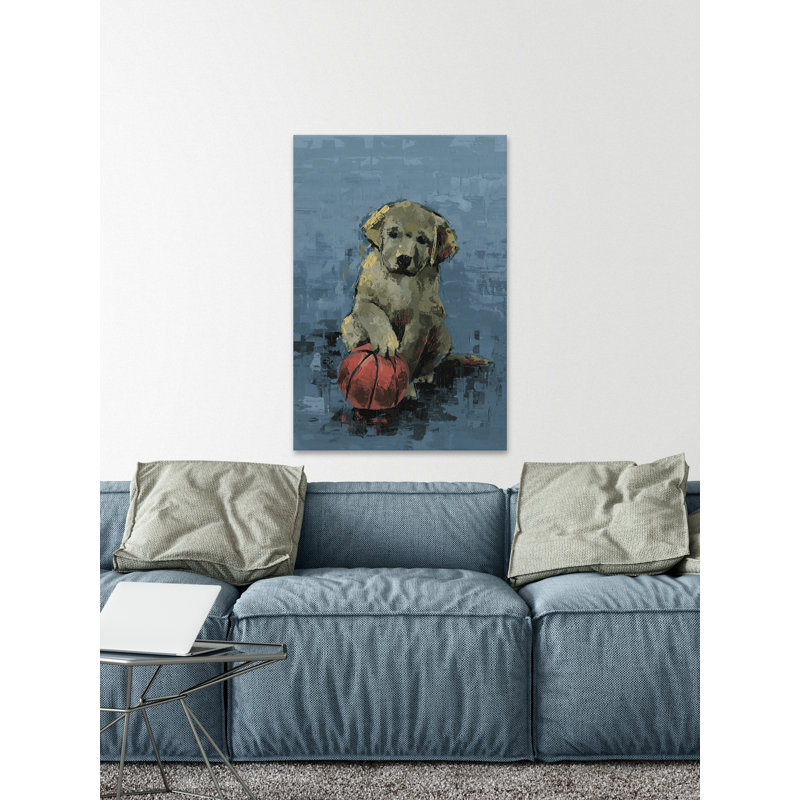 Dribbling Dog - Wrapped Canvas Painting, 30cm H x 20cm W 