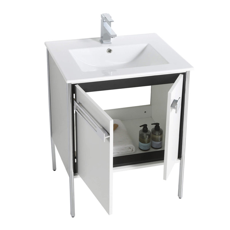 Meuble-lavabo simple 24 po, Blanc mat, Chrome poli