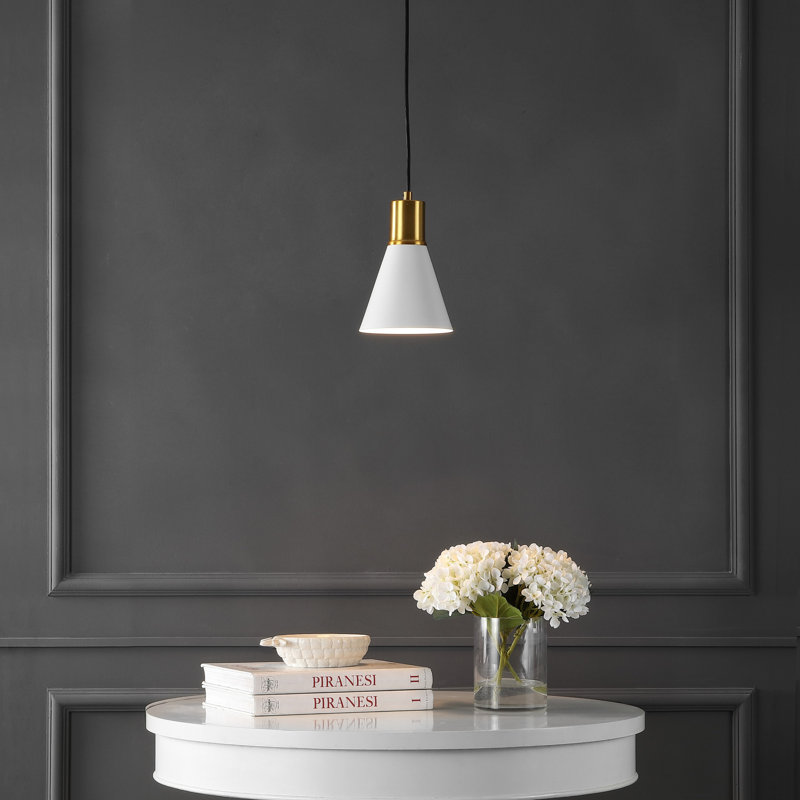 Luminaire suspendu conique à 1 lumière Zurcher, Blanc / laiton doré